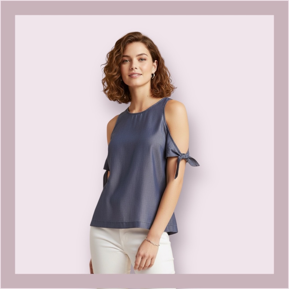 Banana Republic Navy Chambray Cold Shoulder Blouse